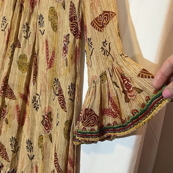 Zara Tunic Mini Dress Medium Size Embroidered Beaded Boho Bell Sleeve Lined - Picture 9 of 16